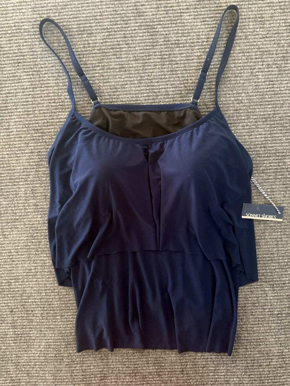 NWT Sonnet Shores Tiered Tankini Swim Top 24W Navy Blue Adjustable Straps. Plus
